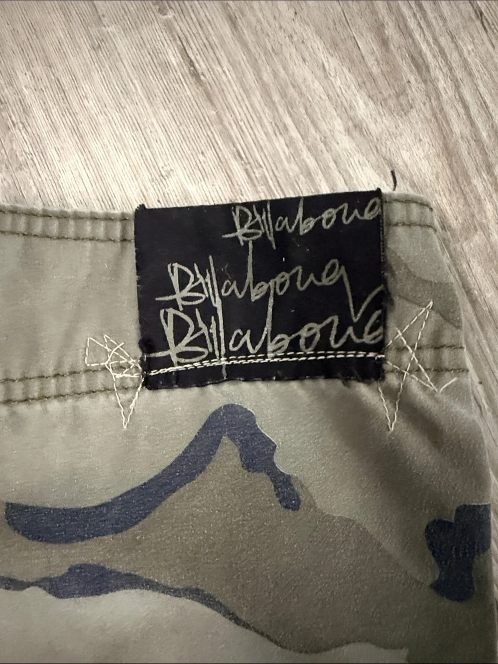 Billabong Olive Camo Board Shorts with Panther Graphic